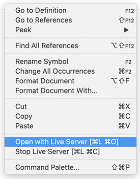 Live Server menu option image