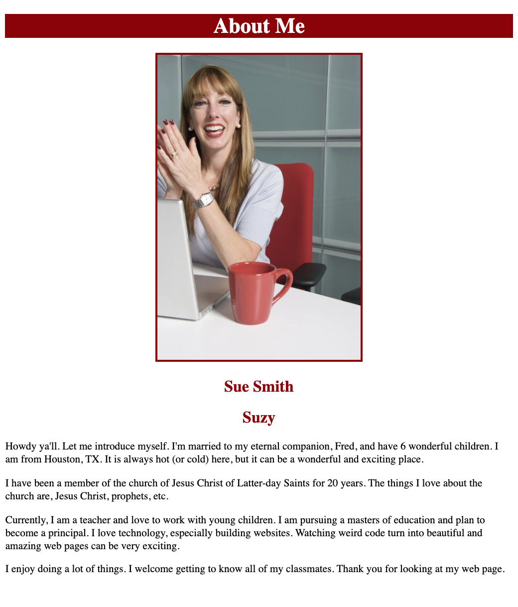 Suzy's About Me Page